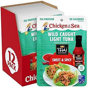 $5.95 S&S CLIP Q (PRIME ONLY) Chicken of the Sea Wild Caught Light Tuna, 2.5 oz. Packets (Box of 12) Lemon Garlic or, Sweet & Spicy