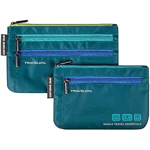 [Prime] $11* | 2-pc Travelon World Travel Essentials Currency & Passport Organizers (Teal) at Amazon