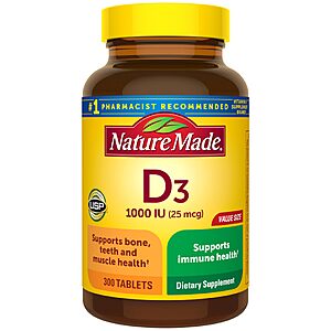 Nature Made Vitamin D3 1000 IU (25 mcg), 300 Vitamin D Tablets S&S 5% $5.84 with 15% $4.94