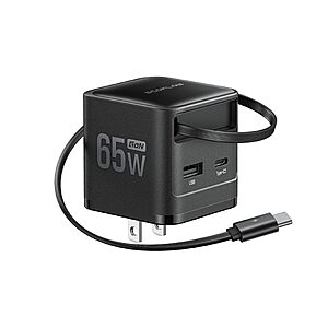 EF ECOFLOW 65W USB C Charger with Retractable Cable, 3-in-1 Phone Charger with Type C Cable $20.17