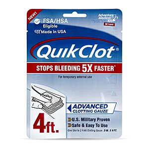 [Prime] Adventure Medical Kits QuikClot Advanced Clotting Hemostatic Gauze (3" x 4') $24.99 + Free Shipping