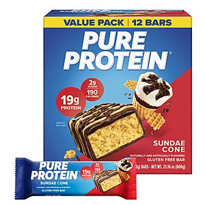 Pure Protein Sundae Cone Protein Bars, 20g Protein, Gluten Free, 12 Ct S&S 5% $10.66 with 15% $9.54