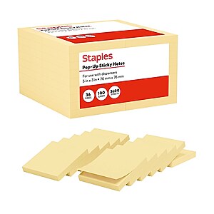 STAPLES Sticky Note Clearance Store Pick Up or FS $35 YMMV: $3.43  Sticky Notes, 3" x 3", Sunshine Colors, Recycled Paper, 3600 Sheets – + MORE