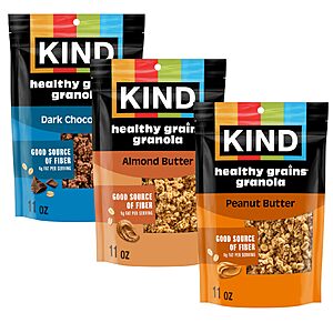 Kind Healthy Grains Granola Variety Pack, Gluten Free,Dark Chocolate, Almond Butter, Peanut  Butter, 10g Protein, 11oz, 3 Bags S&S 15% $10.00