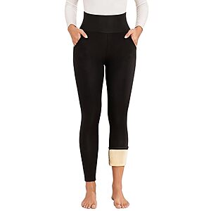 Women's Fleece Lined Leggings Thermal Warm Winter Leggings High Waisted Tummy Control Jogger Yoga Pants with Pockets - $23.98