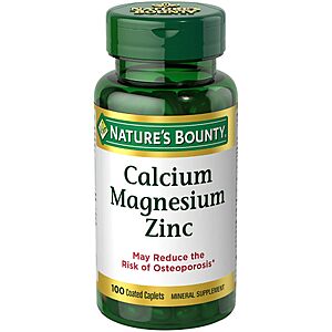 2 x 100 ct Nature's Bounty Calcium Magnesium & Zinc Caplets, S&S 5% $6.40 with 15% $5.23