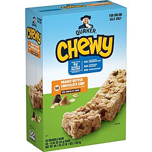 Quaker Chewy Granola Bars, Peanut Butter Chocolate Chip, 58 Count S&S 5% $11.67 with 15% $10.44
