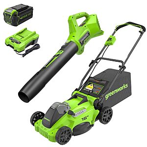 $259.34: [Prime] Greenworks 40V 16" Brushless Lawn Mower + 350 CFM Blower, 4.0Ah Battery & Charger at Amazon
