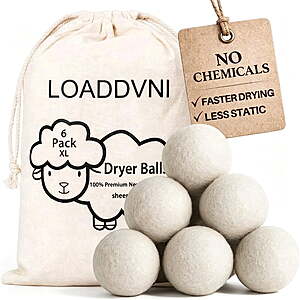 6-Pack XL Loaddvni Organic Wool Dryer Balls $8.54 + Free Shipping w/ Walmart+ or on $35+