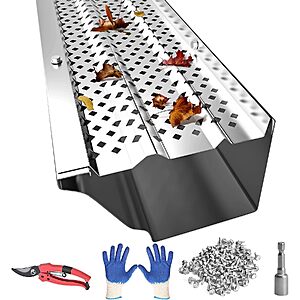 Prime Members: 6 Inch 64-Piece 216-Foot Gutter Guards, Aluminum Leaf Filter Rain Gutter Covers with Screws Included (Mill Finish)  $185.71