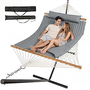 ANAGOO Hammock with Stand,Cotton Rope Hammock with Polyester, Gray $79.99