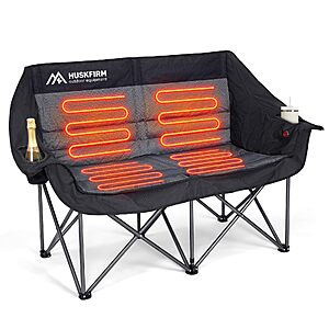 [Prime Day]Heated Double Camping Chair, Support 650lbs, Black（Battery Not Included） $104.49