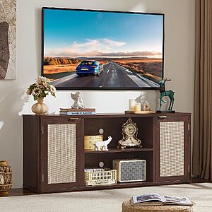 [Prime] 59" LEYAOYAO Rattan Boho TV Stand w/ 6-Compartment Storage $60.79 + Free Shipping