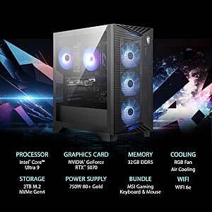 msi Aegis R2 Gaming Desktop, Core Ultra 9 285, RTX 5070, 32GB DDR5, 2TB SSD, Windows 11 Home $2560