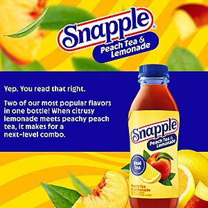 PRIME $18.72 or less 24 Bottles Snapple Peach Tea Lemonade, 16 fl oz, Pack of 12 x 2