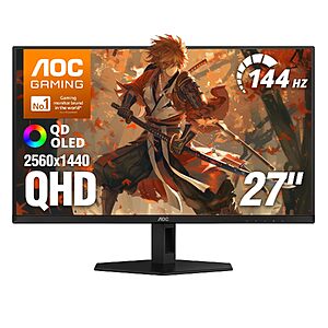 AOC 27 Inch Gaming Monitor QHD QD OLED 144Hz NVIDIA G-SYNC Compati. Q27GADE $279.99