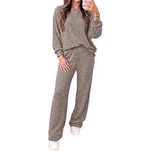 2-Piece RUMIA Women's Ribbed Knit Crewneck Top & Wide-Leg Pants Lounge Set w/ Pockets (S-XXL, Various Colors) $12.99 + Free Shipping w/ Prime or on $35+