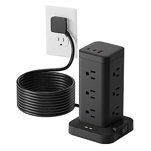 8' TAGZILO 15-in-1 Power Strip Tower Surge Protector 1800J w/ 12 AC Outlets & 3 USB Ports (Black) $17.49 + Free Shipping w/ Prime or on $35+