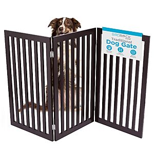 INTERNET'S BEST Dog Gate Indoor Freestanding Pet Barrier, Folding Wood Dog Fence, Extra Wide Doorway Puppy Gate 3 Panel - 36", Espresso $21.99