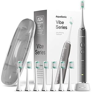 Aquasonic 4-Mode Vibe Series Ultra-Whitening Wireless Charge Electric Toothbrush w/ 8 Brush Heads, Travel Case & Smart Timer (Various) $33.95