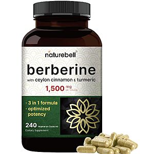 Prime Members: 240-Count NatureBell Berberine 1,500mg Supplement w/ Ceylon Cinnamon & Turmeric Root $21.59 + Free Shipping