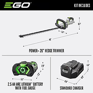 EGO Power+ HT2601 26 in. 56 V Battery Hedge Trimmer Kit (2.5 ah Battery & Charger) $209