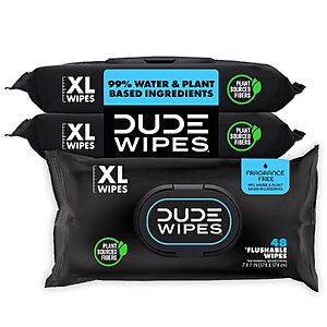 [Prime] 144-Count DUDE Wipes Unscented Flushable Adult Wet Wipes (Fragrance Free) $8.10 w/ S&S + Free Shipping