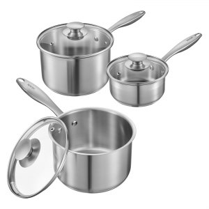 VEVOR Stainless Steel Saucepan Set (1QT, 2QT & 3QT) with Glass Lids $31.93 + Free Shipping