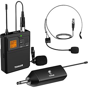 TONOR UHF Wireless Microphone System, 1 Set of Bodypack & Lavalier Mic $37.96