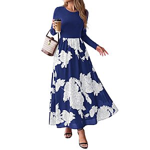 KIRUNDO Women's Long Sleeve Floral Maxi Dress (Various) $17.99 + Free Shipping w/ Prime or on $35+