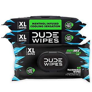 Prime Members: 144-Count DUDE Wipes MentHOLE XXtreme Menthol Flushable Adult Wet Wipes $11.30 w/ S&S + Free Shipping