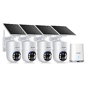 (4-Cam Kit) SOLIOM 5MP Solar Security Cameras Wireless Outdoor, 360°Auto Multi-Camera Tracking, 3K Color Night Vision $114.5
