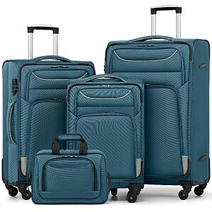 Coolife Softshell Luggage (Various Colors), TSA Lock, Spinner Wheels, 4-Piece Set with Tote $123.49