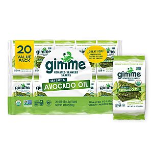 Prime: $12.96 | 20 Count Gimme Seaweed Organic Seaweed Snack, Avocado & Sea Salt, .17oz Free Shipping