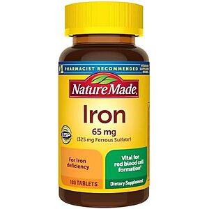 [SnS, AC] $2.80* | 180-Count Nature Made Iron 65mg Supplement Tablets (325 mg Ferrous Sulfate) at Amazon