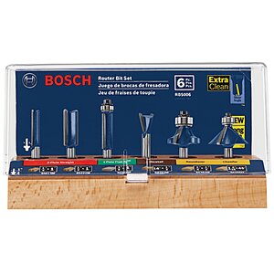 BOSCH RBS006 6-Piece 1/4 in. Shank Carbide-Tipped Multi-Purpose Router Bits Assorted Set with Included Storage Case $74.75