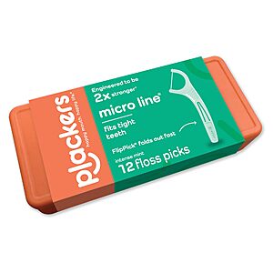[S&S] Plackers Micro Line Floss Picks, Intense Mint, 12 Count $0.87