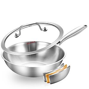 DELARLO Whole Body Tri-Ply Stainless Steel Wok 9.45 inch, Deep Kitchen Stir-Fry Pan, Small Wok Pan with Lids, Induction Mini wok, Suitable for All Stove $31.99