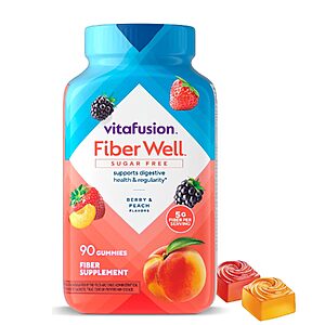 [Prime] 90-Count Vitafusion FiberWell Sugar Free Fiber Gummies (Berry & Peach) $6.02 w/ S&S + Free Shipping