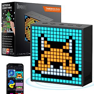 Divoom TimeBox Evo -- Pixel Art Bluetooth Speaker with 16x16 LED Display APP Control - Cool Animation Frame & Gaming Room Setup & Bedside Alarm Clock- Black $38.35