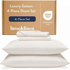 Brooklinen Sateen 4-Pc Sheet Set Hotel-Quality Luxury - Queen, Cream $94.5