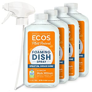 [Prime Day]ECOS Foaming Dish Soap, Powerful Spray-On Formula, Saves Water, Wipe & Rinse Dish Cleaner - Hypoallergenic - Lemon, 17 Fl Oz (Pack of 4) $16.99