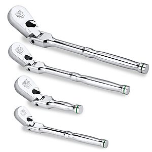 Prime, $99.99, SK 4-Piece Flex Head Ratchet Set, 1/4", 3/8", 1/2" Drive, Swivel Ratchet
