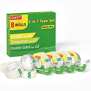 PRIME ONLY: $7.19 Gift Wrapping Tape, 8 Rolls with Dispensers, 3-Type Variety Pack