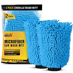 Prime, $6.45, 2 pack, HOMEXCEL Car Wash Mitt, Microfiber Washing Glove, 10.2" x 6.7