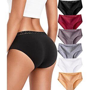 6-Pack Ready to Love Women's Cotton Bikini Panties w/ Lace Waistband (Multicolor) from $6.49 ($1.08 each) + Free Shipping w/ Prime or on $35+