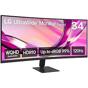 [Prime] $219.99* | LG 34" UltraWide 3440x1440 QHD Curved IPS 120Hz & HDR10 Monitor (34U60ZB-B) at Amazon