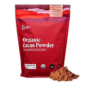 Raaka Organic Cacao Powder - Unsweetened, Non-Alkalized, 32oz Resealable Bag
