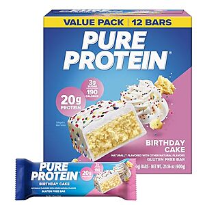 [Prime, SnS, AC] $7.85* | Select Prime Accounts: 12-Ct Pure Protein Protein Bars (Birthday Cake) at Amazon