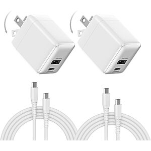 Prime: 2-Pack Wegear 30W Dual-Port GaN USB-C & USB-A Wall Charger w/ Foldable Plug & 2 USB-C Cables (White) $9.99 + Free Shipping